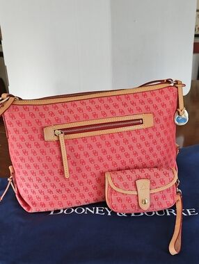 Dooney & Bourke Red Signature Logo Canvas Satchel with Matching Wristlet
